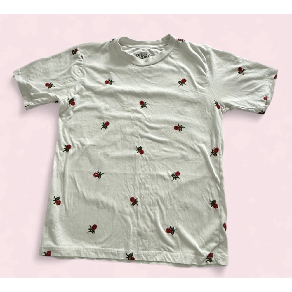 Eighty Eight Brand White Embroidered Red Roses All Over Print Shirt M RARE!